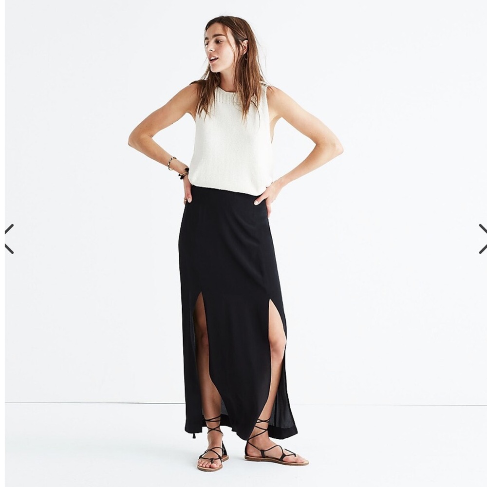 Madewell silk two slit maxi skirt in black size 2